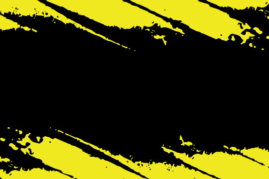 Yellow and Black Grunge Brush Stroke Frame Background with Copy Space