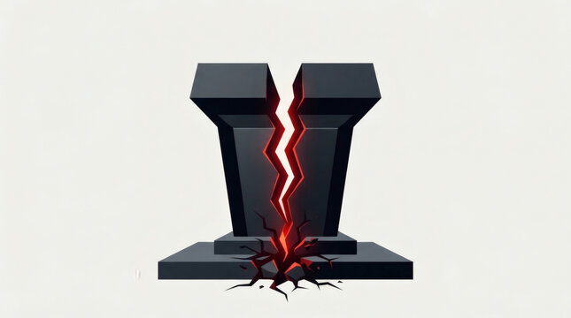 Conceptual vector illustration of a massive abstract fissure splitting a political podium, social division and public polarization during state elections