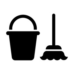 Black bucket and mop icon for cleaning and housekeeping services Vector © azad