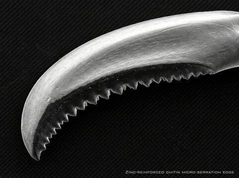 Zinc reinforced chitin micro serration edge with sharp teeth for cutting