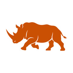 Orange silhouette of a rhino walking sideways isolated icon Vector © azad