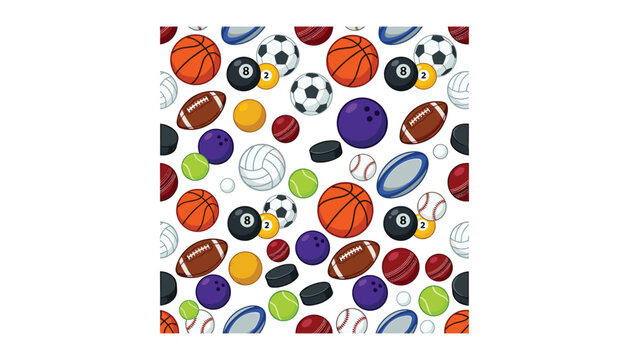 Sport balls seamless pattern background with soccer basketball football tennis volleyball billiard bowling and hockey puck flat vector