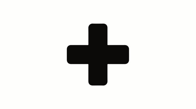 Black plus sign cross symbol isolated on white background for math, medical health, or interface concepts