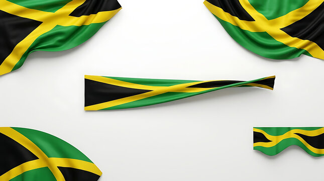 Kingston Jamaican flag design elements for independence day with caribbean bunting and national celebration patriotic ribbons isolated on white
