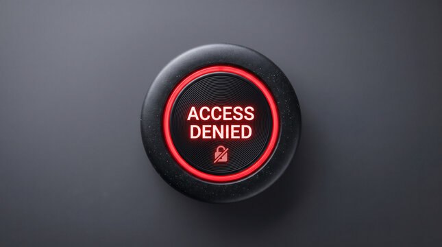 Red glowing access denied security button on dark background