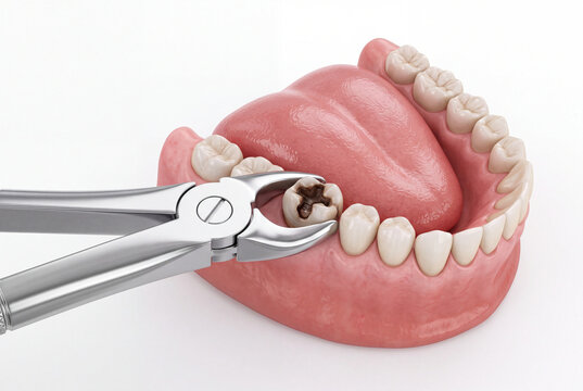 Medical Dental Teaching Model Showing Decayed Tooth Extraction with Forceps for Educational and Research Use