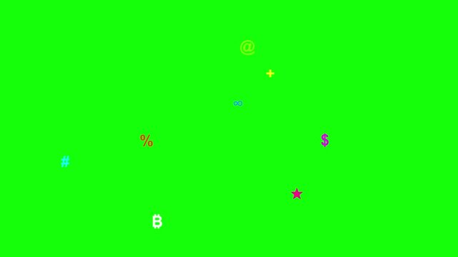 Floating finance icons with bitcoin on green screen