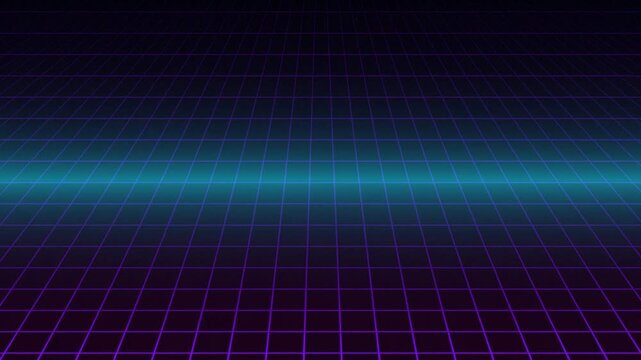 Retro 80s Style Grid Horizon Loop Background Animation.