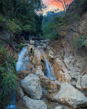 Neer Garh Waterfall in Rishikesh, Uttarakhand, India Scenic Himalayan Forest Cascade