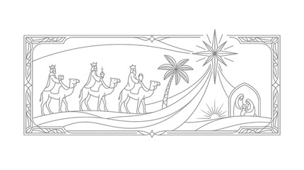 Obraz premium Nativity Scene Three Wise Men Line Art