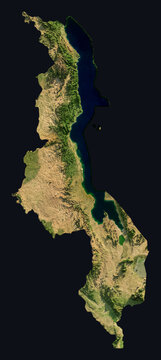 Malawi Shaded Relief Map. Hillshaded physical terrain map illustration. Malawi elevation, topography, and landforms.