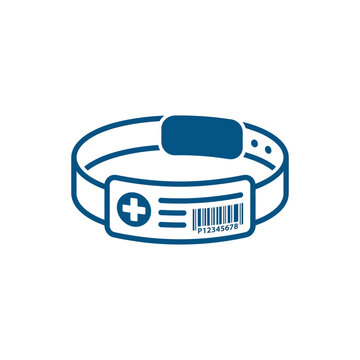 A blue medical identification wristband is shown on white background