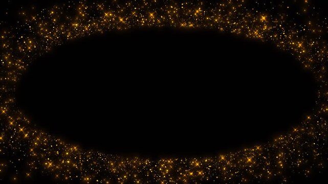 Golden glitter and star flares form an elegant oval border around a black center, creating generous copy space for luxury titles, wedding messages, awards, celebrations, branding, and festive reveals.