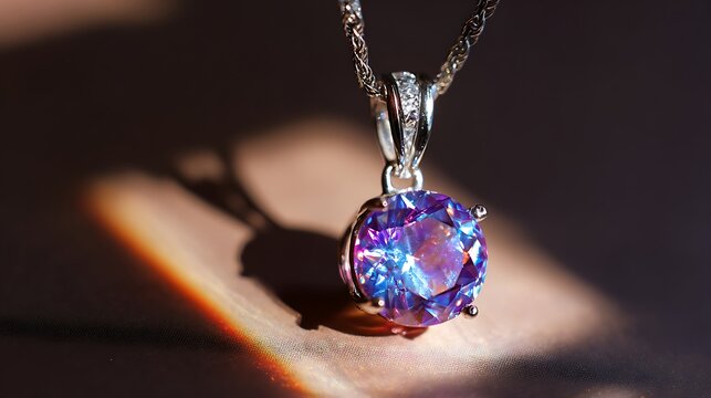 Elegant alexandrite gemstone pendant necklace showcasing color change effect with light luxury jewelry for special occasions isolated on dark background