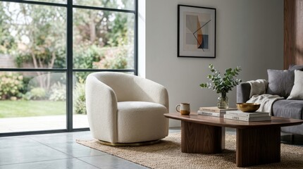 Fototapeta premium Comfortable swivel armchair in modern living room setting