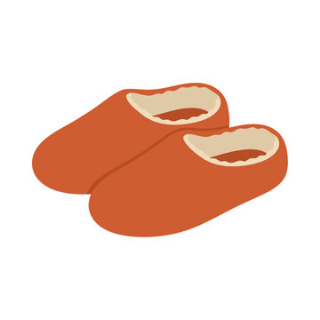 Cozy Terracotta Shearling Lined House Slippers Warm Winter Footwear Flat Vector Illustration