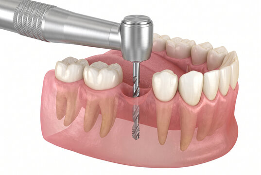 Dental Implant Surgery Demonstration with Drill on Jaw Model
