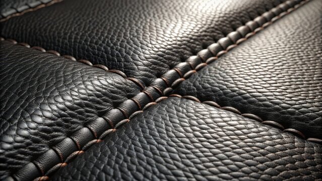 Black leather stitched seam