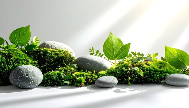 Stones And Green Moss With Leaves Representing Eco Go Green Circular Economy And Natural Regeneration Concepts