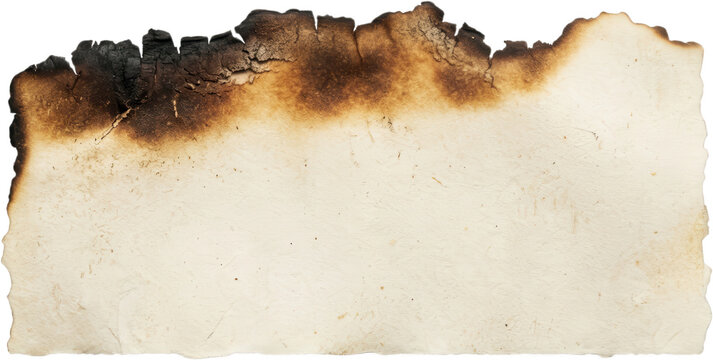 Torn piece of old vintage parchment paper with charred burned edge and scorched dark texture top antique grunge rough damaged paper sheet burned paper burnt edge antique paper