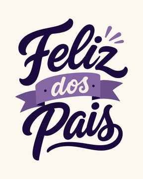 Feliz Dia dos Pais Roxo e Lil&aacute;s com Faixa em Lettering Vetorial