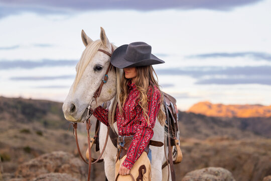 Wyoming Ranch Cowgirl with AQHA Quarter Horse 
