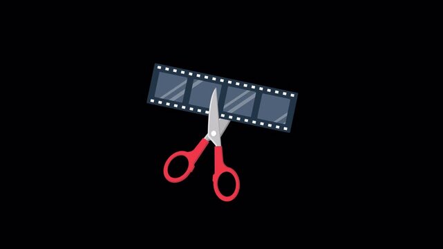 Animated Scissors Cutting a Film Strip - Transparent