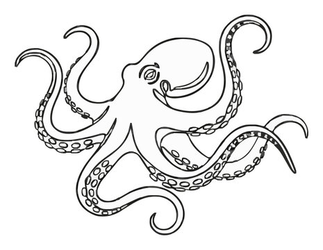 Giant pacific octopus jumping line art icon. Generative AI