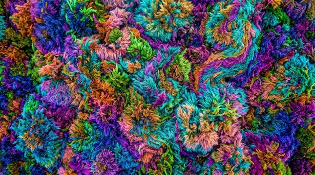 soft furry moss texture background in vibrant psychedelic multi color tone