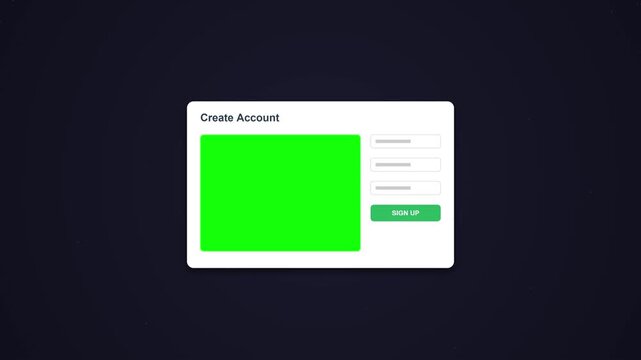 User Account Creation Form with Green Screen Placeholder and Success Confirmation.