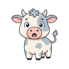 Fototapeta premium Cute surprised baby cow cartoon illustration with blue spots