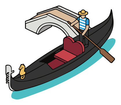 Venetian gondola boat isometric vector illustration .... Generative AI