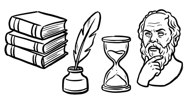 Philosophy concept hand drawn blue line icons vector illustration