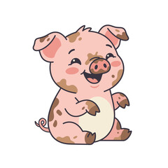 Obraz premium Cute Happy Cartoon Piglet Illustration with Muddy Spots