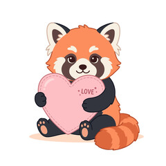 Fototapeta premium Cute red panda holding a pink heart shape vector illustration