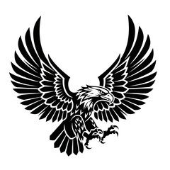 Obraz premium Stylized black and white vector illustration of an eagle flying with wings spread wide.