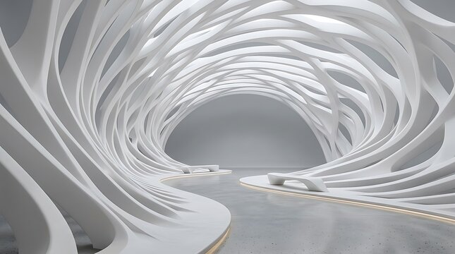 Organic white ribbed architectural interior structure with architecture