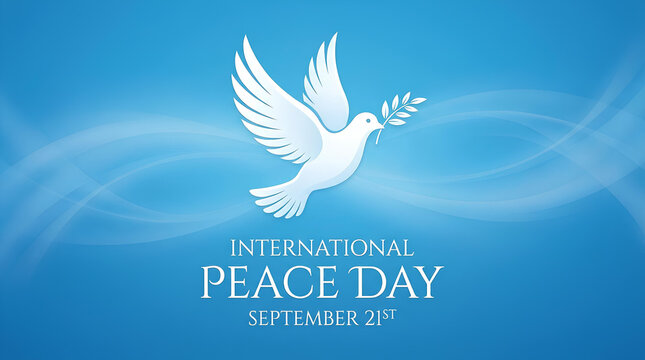 White dove with olive branch for International Peace Day.