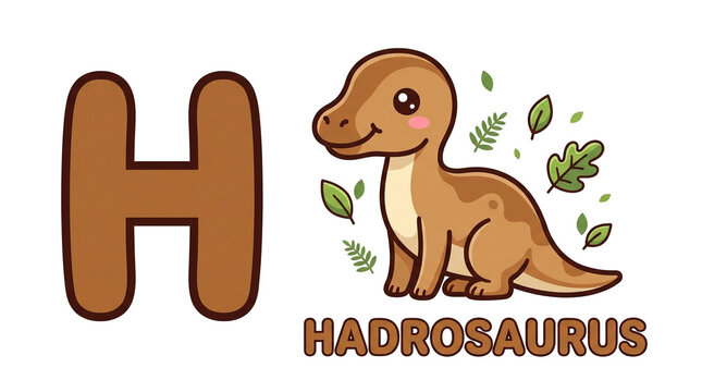 Hadrosaurus Letter H Alphabet Flashcard for Kids Educational Art