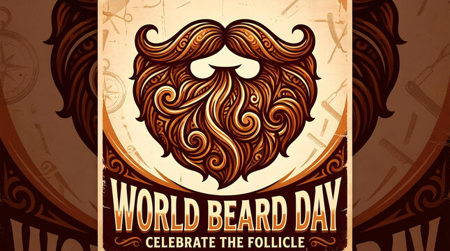 World Beard Day ornate facial hair illustration.