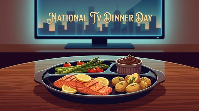 Gourmet TV Dinner National TV Dinner Day Premium Food Vector Illustration