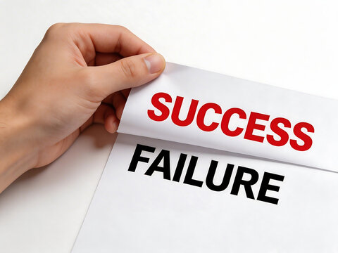 Hand revealing success over failure