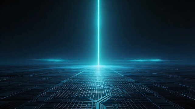 Futuristic circuit path with glowing light