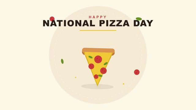 Animated Pizza Slice Rotating and Toppings Falling on Light Background
