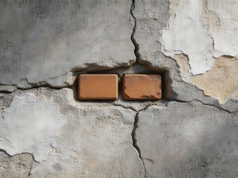 Cracked wall with embedded bricks