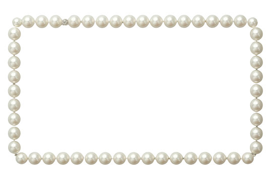 Rectangular white pearl bead frame isolated on transparent background