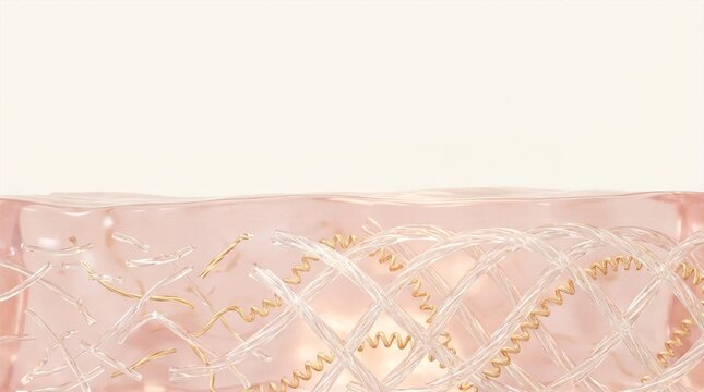 Microscopic cross section of skin showing broken and damaged collagen and elastin fibers scientific concept for skin aging repair treatments and dermatological research