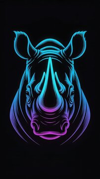 Neon Rhino Portrait Vertical Mobile Wallpaper Background with Glowing Cyan Purple Vector Line Art for Smartphone Display and Lockscreen dark Background  for vertical mobile wallpaper iphone 