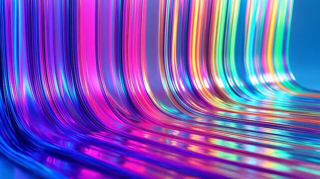 Abstract 3D curved neon lines with reflective glossy texture