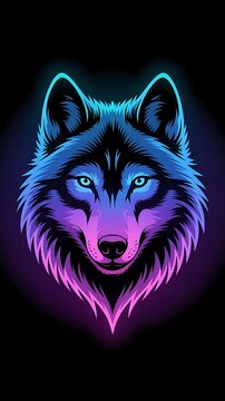 Neon Wolf Portrait Vertical Mobile Wallpaper Background with Glowing Cyan Purple Vector Line Art for Smartphone Display and Lockscreen Background  for vertical mobile wallpaper iphone dark background 